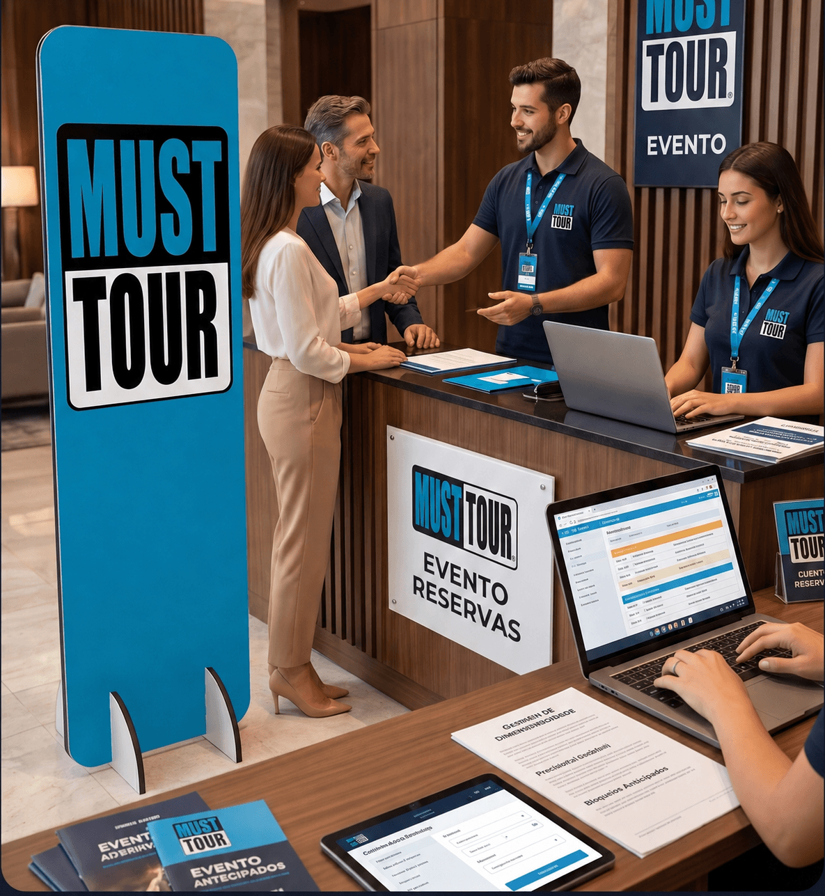 Equipe Must Tour no atendimento de reservas em evento